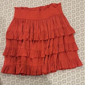 Chic Red Ruffled A-Line Skirt